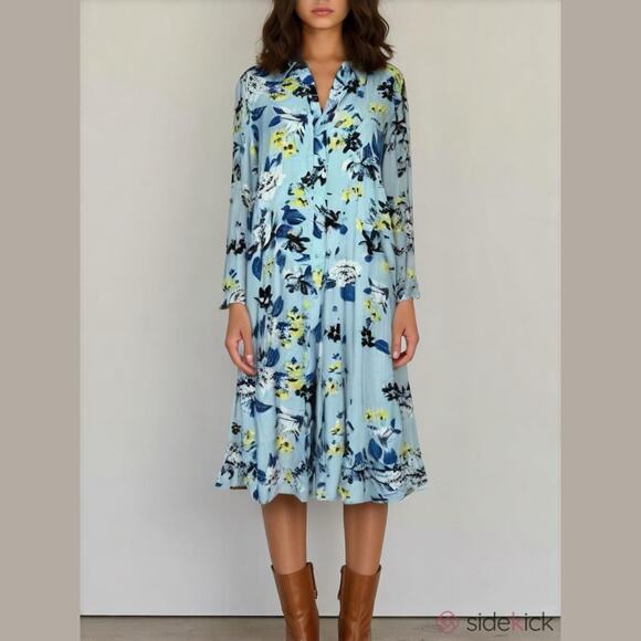 DVF Diane Von Furstenberg Vintage Floral Shirt Dress Blue Floral Size 6 - Picture 1 of 16